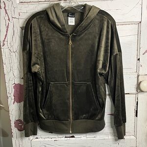 Felina Forest Green Velour (Poly / Spndx) Hoodie Zip Front Sz Small